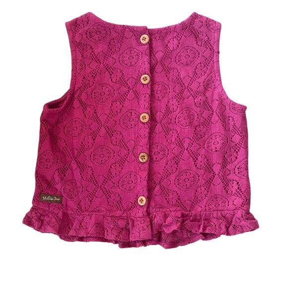 Matilda Jane Dark Pink Ruffle Lace Top Girls 12 - Picture 2 of 3